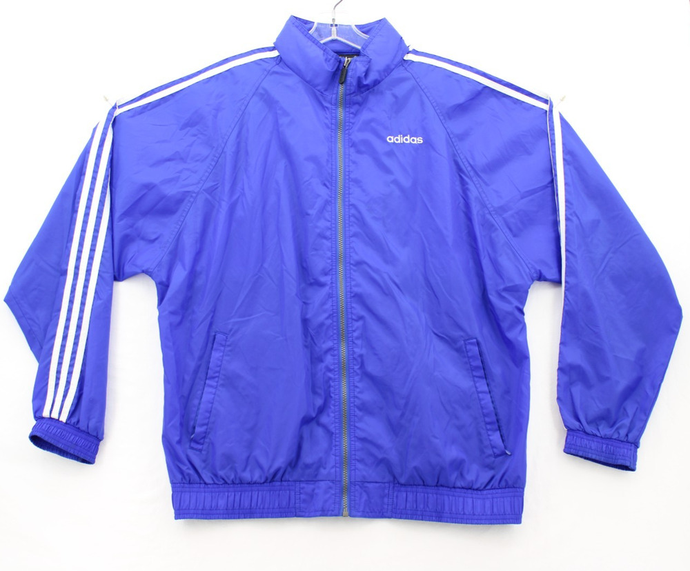 VTG Adidas Windbreaker Y2K Track Jacket Mens Large Blue w/White Logo Full Zip